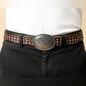 RARE!!! Leather Island Design By Bill Lavin Embossed Distressed Brown Belt